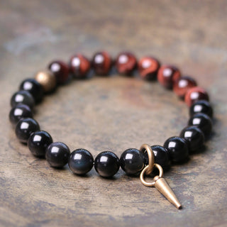 Buddha Gift Black Obsidian Sodalite Crystal Copper Strength Couple Bracelet