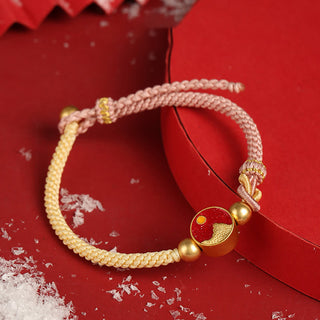 Buddha Gift Handmade Mountain and Sea Engraved Luck Two-Color String Couple Bracelet