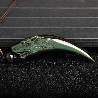 Buddha Gift Natural Black Obsidian Ice Obsidian Rainbow Obsidian Wolf Tooth Pattern Strength Necklace Pendant