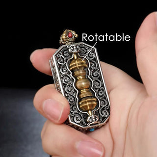 Buddha Gift Tibetan Om Mani Padme Hum Carved Dorje Vajra Rotatable Lotus Pattern Purity Rope Necklace Pendant