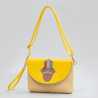 Buddha Gift Hamsa Elephant Flower Straw Woven Crossbody Bag Shoulder Bag Handbag