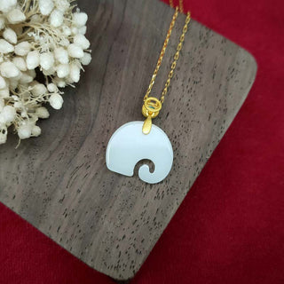 Buddha Gift White Jade Elephant Luck Fortune Necklace Pendant
