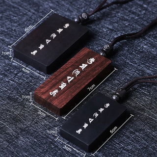 Buddha Gift 999 Sterling Silver Small Leaf Red Sandalwood Ebony Wood Om Mani Padme Hum Inlaid Protection Necklace Pendant