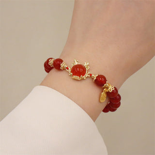 Buddha Gift Year of the Dragon Red Agate Jade Peace Buckle Fu Character Success Bracelet