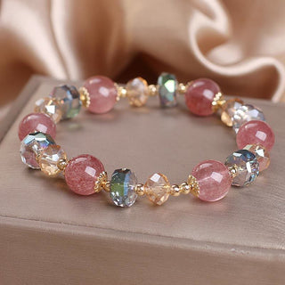Buddha Gift Natural Strawberry Quartz Colorful Crystal Positive Bracelet