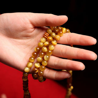 Buddha Gift 108 Mala Beads Natural Tiger Eye Copper Dorje Protection Tassel Bracelet