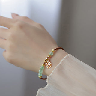 Buddha Gift Jade Beads Fu Character Blessing Rope Bracelet