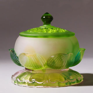 Buddha Gift Feng Shui Lotus Handmade Liuli Crystal Art Piece Home Office Offering Decoration