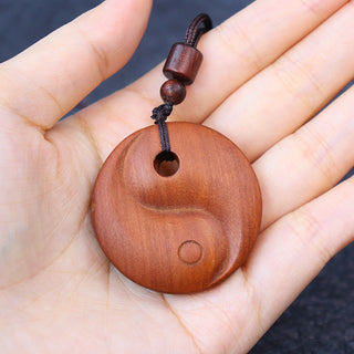 Buddha Gift Lightning Struck Jujube Wood Yin Yang Luck Protection Necklace Pendant