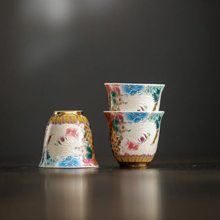 Buddha Gift Dragon Phoenix Flowers Ceramic Teacup Kung Fu Tea Cup 50ml