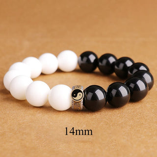 Buddha Gift 925 Sterling Silver Black Obsidian White Shell Yin Yang Strength Bracelet