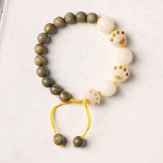 Buddha Gift Natural Green Sandalwood Bodhi Seed Cat Paw Claw Cure Bracelet