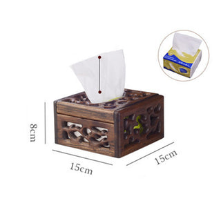 Buddha Gift Retro Wooden Tissue Box Engraved Wooden Tissue Holder Wipes Boxes Decoration