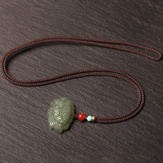 Buddha Gift Hetian Cyan Jade Lotus Flower Success Necklace Pendant