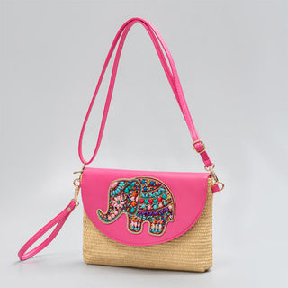 Buddha Gift Hamsa Elephant Flower Straw Woven Crossbody Bag Shoulder Bag Handbag