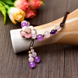 Buddha Gift Natural Amethyst Rose Quartz Crystal Charm Lucky Healing Anklet