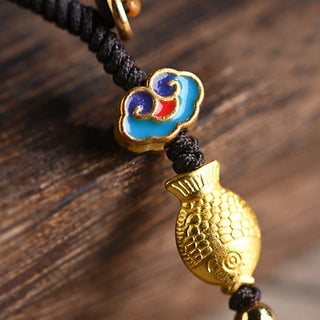 Buddha Gift Green Sandalwood Lucky Cat Koi Fish Cure Key Chain Phone Hanging Decoration