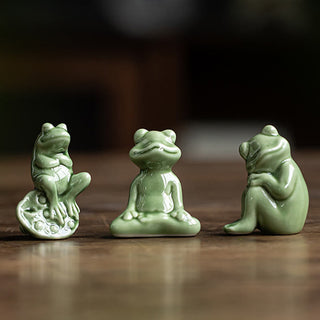 Buddha Gift Mini Small Meditation Lotus Resting Frog Ceramic Wealth Luck Home Tea Pet Figurine Decoration