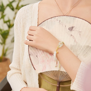 Buddha Gift Natural Hetian Jade Bead Double Peace Buckle Fu Character Abundance Braided Bracelet