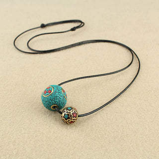 Buddha Gift Tibetan Turquoise Double Bead Protection Strength Necklace Pendant