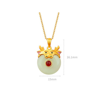 Buddha Gift 925 Sterling Silver Hetian Jade Chinese Zodiac Year of the Dragon Red Agate Luck Protection Necklace Pendant