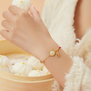 Buddha Gift 925 Sterling Silver Year Of The Dragon Hetian White Jade Chinese Steamed Bun Dragon Design Fortune Blessing Bracelet