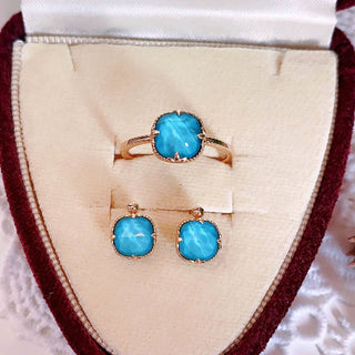 Buddha Gift 925 Sterling Silver Plated Gold Turquoise Protection Ring Earrings Necklace Pendant Set