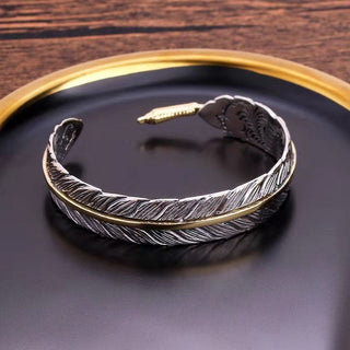 Buddha Gift Feather Pattern Carved Luck Wealth Cuff Bracelet Bangle