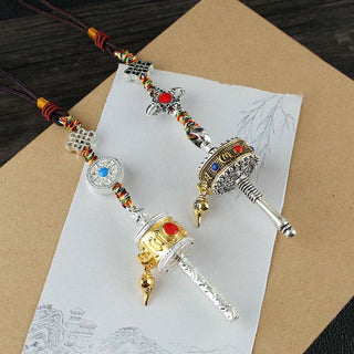 Buddha Gift Tibet Om Mani Padme Hum Prayer Wheel Peace Rotatable Bag Car Hanging Decoration