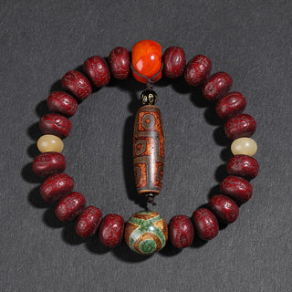 Buddha Gift Tibet Bodhi Seed Dzi Bead Dancing Lion Luck Bracelet Wrist Mala
