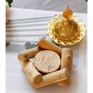 Buddha Gift Gold Alloy Healing Mini Incense Burner With Wooden Coaster Home Decor