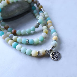 Buddha Gift Tibetan Amazonite Stone Blessing Lotus Mala