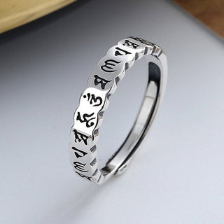 Buddha Gift 925 Sterling Silver Six True Words Calm Wisdom Ring