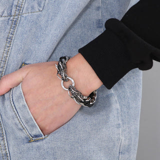 Buddha Gift Dragon Leather Titanium Steel Protection Luck Braided Bracelet