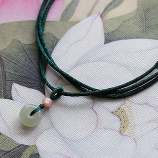 Buddha Gift Natural Round Jade Peace Buckle Lotus Abundance String Necklace Pendant