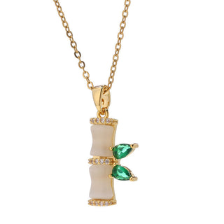 Buddha Gift 18K Gold Plated Chalcedony Bamboo Rhinestones Harmony Necklace Pendant