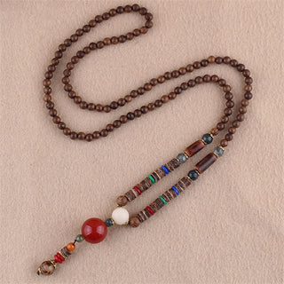 Buddha Gift Tibetan Wenge Wood Bodhi Seed Agate Elephant Protection Necklace Pendant