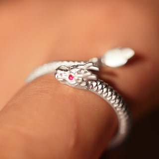 Buddha Gift 925 Sterling Silver Vintage Year of the Dragon Luck Protection Strength Adjustable Ring