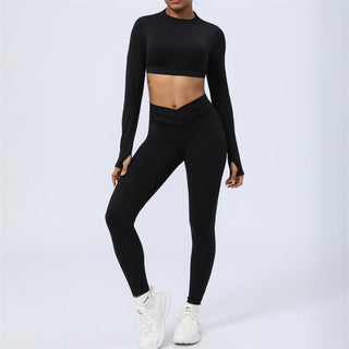 Buddha Gift 2Pcs Long Sleeve Backless Top Bra Leggings Pants Fitness Yoga Outfit Set