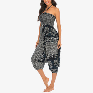 Buddha Gift Two Style Wear Elephant Pattern Loose Smocked Harem Trousers Jumpsuit Women's Yoga Pants