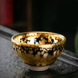Buddha Gift 24K Gold Spot Pattern Chinese Jianzhan Ceramic Teacup Kung Fu Tea Cup Bowl With Gift Box