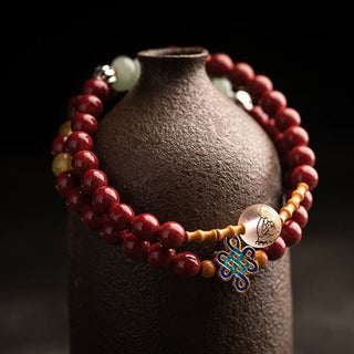 Buddha Gift Chinese Zodiac Natal Buddha Red Agate Small Leaf Red Sandalwood Cinnabar Amulet Blessing Double Wrap Bracelet