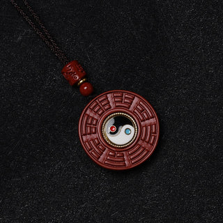 Buddha Gift Natural Cinnabar Bagua Rotatable Yin Yang Keep Away Evil Spirits Necklace Pendant