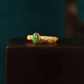 Buddha Gift Auspicious Cloud Pattern Cyan Jade Luck Adjustable Ring