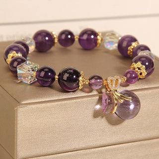 Buddha Gift Natural Amethyst Crystal Money Bag Charm Positive Bracelet
