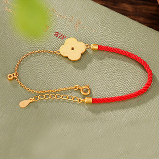 Buddha Gift 925 Sterling Silver Plated Gold Four Leaf Clover Zircon Luck Bracelet