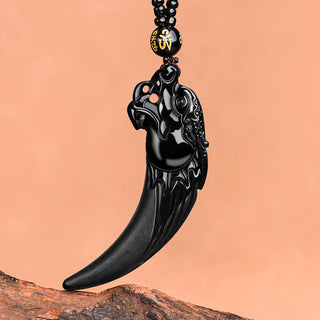 Buddha Gift Natural Black Jade Chinese Zodiac Dragon Tooth Pattern Protection Necklace Pendant