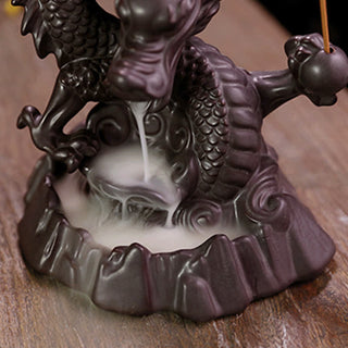 Buddha Gift Auspicious Dragon Ceramic Backflow Smoke Fountain Meditation Healing Incense Burner Led Ball Decoration