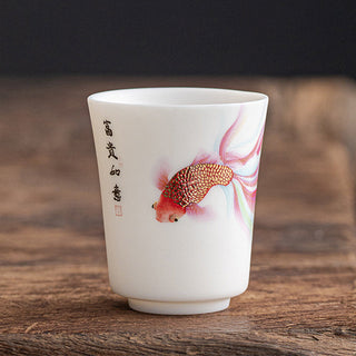 Buddha Gift Koi Fish White Porcelain Ceramic Teacup Kung Fu Tea Cup