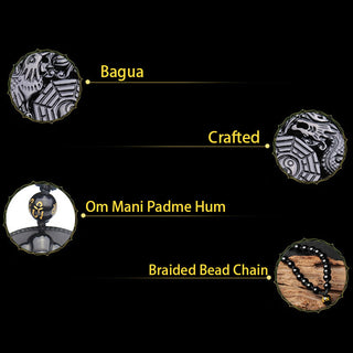 Buddha Gift Bagua Dragon Phoenix Obsidian Fulfilment Pendant Necklace